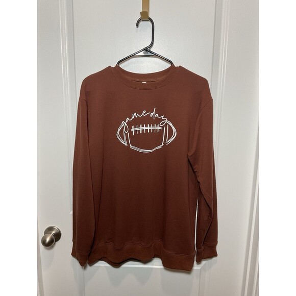 Game Day Sweatshirt Large Crewneck Womens Brown L Football Tailgate - Picture 1 of 8